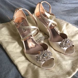 Badgley Mischka Abigail embellished satin wedge